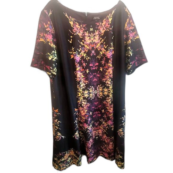 Tahari Black A-Line Floral Dress 20W Women's Plus Knee-Length Spandex Spring - Picture 3 of 9